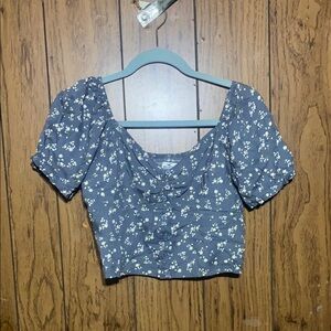 Hollister Blue White Crop Ruched Blouse
